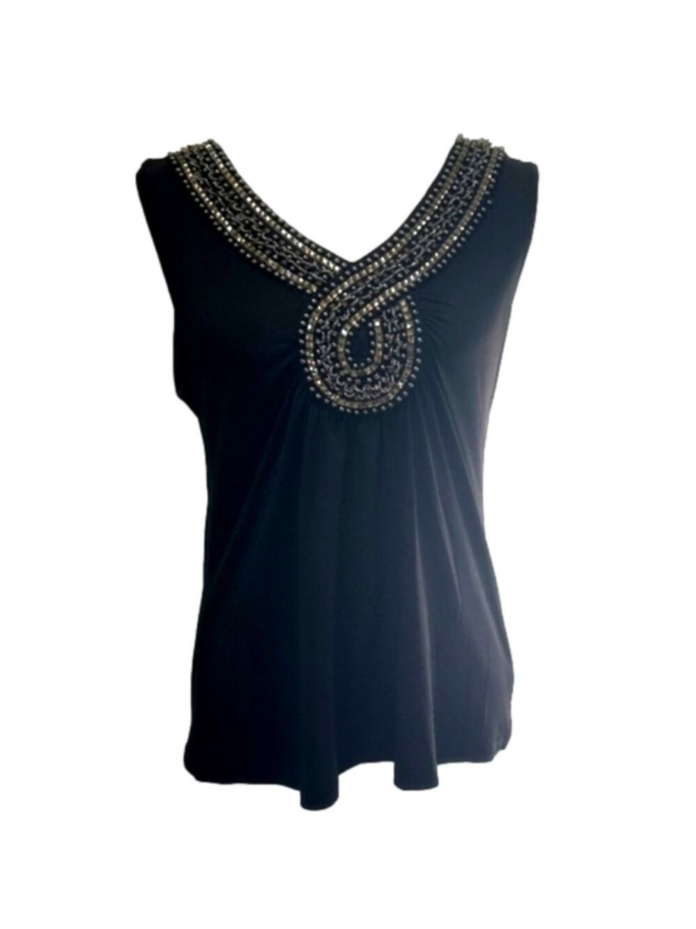 Mixxology Black Beaded Tank Top Size Large EUC